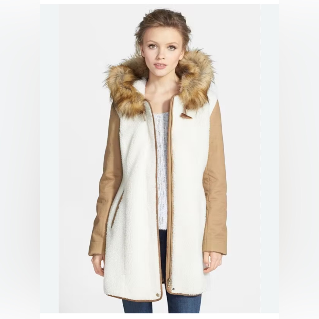 Kristen Blake Studio Faux Fur Sherpa Mixed Media Parka (Large)